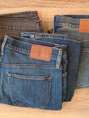 Lot of 3 J Crew jeans 34x32. One is "484." One is "slim